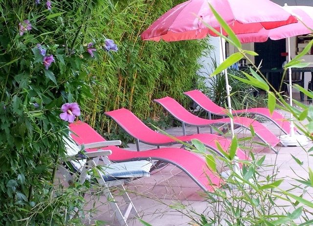 Transats au bord de la piscine